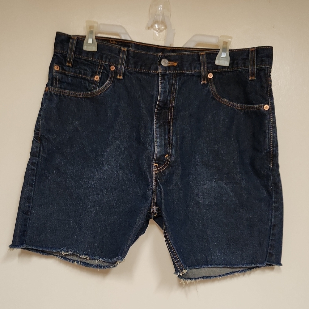 Levi's Blue Jean Shorts with Raw Hem and Straight Fit